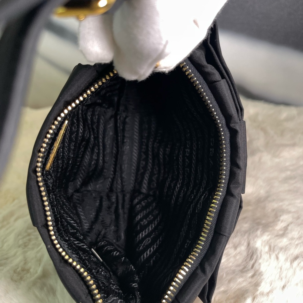 Prada Tessuto Nylon Bow Pouch in black - Picture 11 of 16